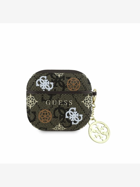 Guess PU 4G Peony Charm Pouzdro pro AirPods 4 Brown Obal
