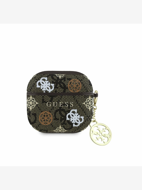 Guess PU 4G Peony Charm Pouzdro pro AirPods 4 Brown Obal