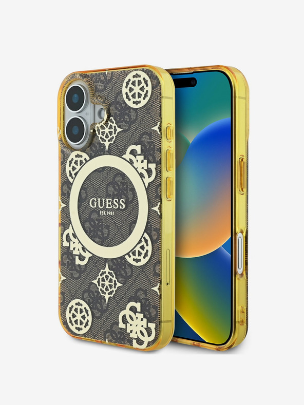 Guess Guess IML 4G Peony MagSafe zadný kryt pre iPhone 16 hnedý