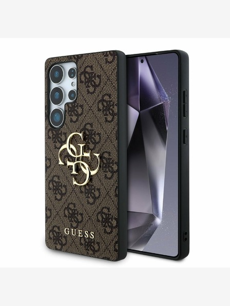 Guess PU 4G Metal Logo Zadní Kryt pro Samsung Galaxy S25 Ultra Brown Obal na telefón