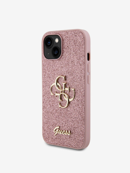 Guess PU Fixed Glitter 4G Metal Logo Zadní Kryt pro iPhone 13 Pink Obal na telefón