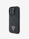Guess PU 4G Strass Triangle Metal Logo Zadní Kryt pro iPhone 16 Pro Black Obal na telefón