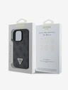 Guess PU 4G Strass Triangle Metal Logo Zadní Kryt pro iPhone 16 Pro Black Obal na telefón