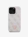 Guess Guess PU 4G štrasové trojuholníkové kovové logo zadný kryt pre iPhone 16 Pro ružový