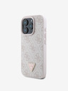 Guess Guess PU 4G štrasové trojuholníkové kovové logo zadný kryt pre iPhone 16 Pro ružový