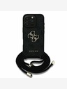 Guess Guess PU 4G kovové logo Crossbody zadný kryt s popruhom pre iPhone 16 Pro čierny
