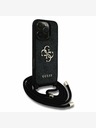 Guess Guess PU 4G kovové logo Crossbody zadný kryt s popruhom pre iPhone 16 Pro čierny