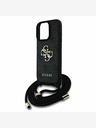 Guess Guess PU 4G kovové logo Crossbody zadný kryt s popruhom pre iPhone 16 Pro čierny