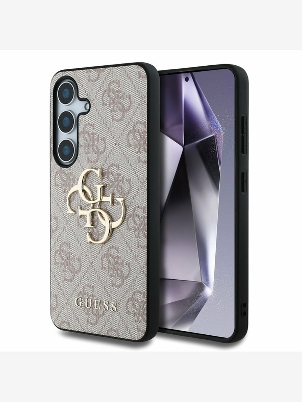 Guess Guess PU PU zadný kryt s kovovým logom 4G pre Samsung Galaxy S25+ ružový