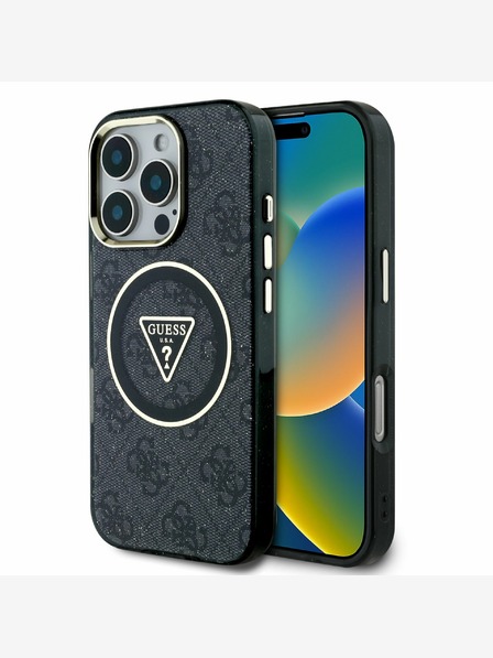 Guess Guess IML 4G Glitter and Triangle Logo MagSafe Back Cover pre iPhone 16 Pro Black