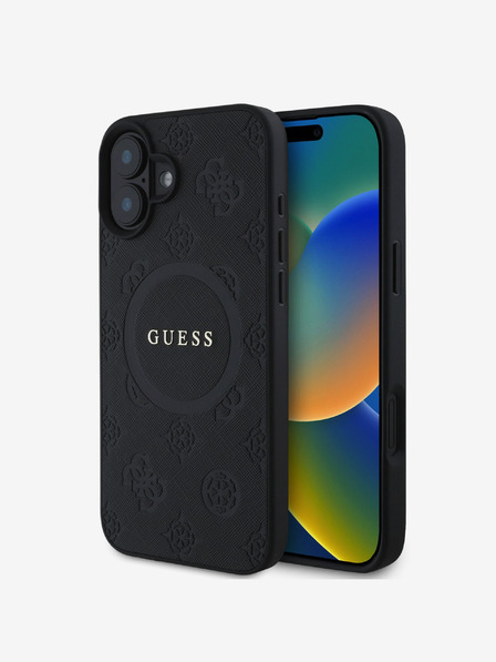 Guess Guess Saffiano Peony Stamp MagSafe zadný kryt pre iPhone 16 čierny