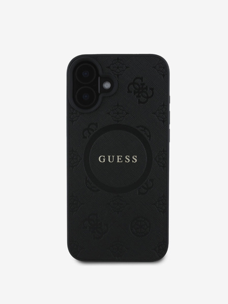 Guess Guess Saffiano Peony Stamp MagSafe zadný kryt pre iPhone 16 čierny