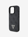 Guess Guess PU 4G Štrasové trojuholníkové kovové logo Zadný kryt + crossbody popruh pre iPhone 16 Pro Black