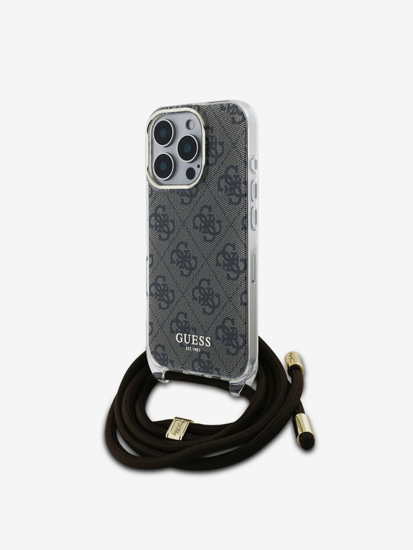 Guess Guess IML 4G Zadný kryt s potlačou krížového remienka pre iPhone 16 Pro Max Brown