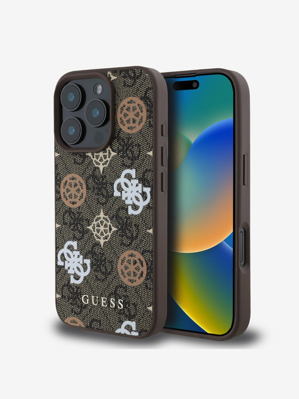 Guess Guess PU 4G Pivoňka MagSafe zadný kryt pre iPhone 16 Pro Max hnedý