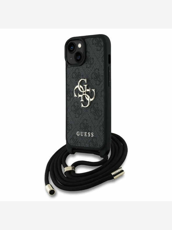 Guess Guess PU 4G Metal Logo Crossbody Strap Back Cover pre iPhone 15 Black