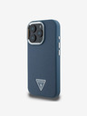 Guess Guess PU zrnitý zadný kryt s trojuholníkovým logom pre iPhone 16 Pro modrý