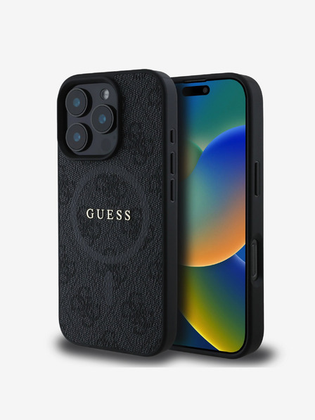 Guess PU Leather 4G Colored Ring MagSafe Zadní Kryt pro iPhone 16 Pro Black Obal na telefón