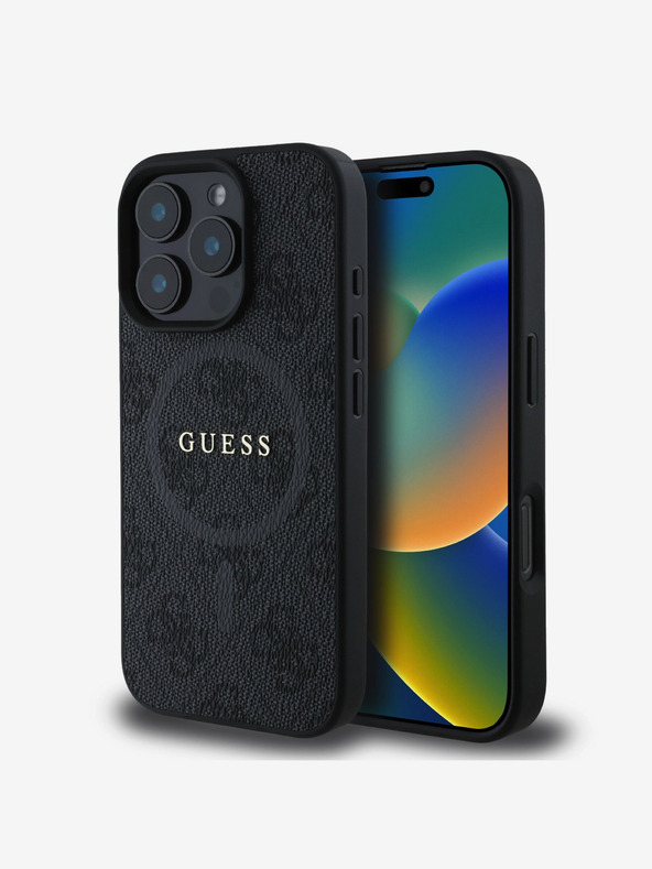 Guess PU Leather 4G Colored Ring MagSafe Zadní Kryt pro iPhone 16 Pro Black Obal na telefón