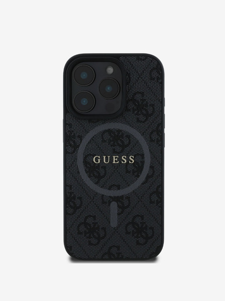Guess PU Leather 4G Colored Ring MagSafe Zadní Kryt pro iPhone 16 Pro Black Obal na telefón