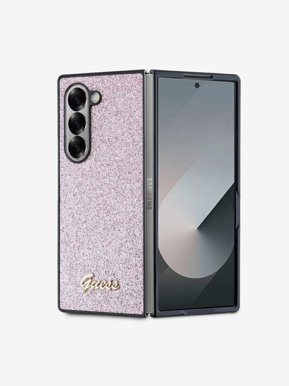 Guess Guess PC/TPU Glitter Flakes Metal Logo zadný kryt pre Samsung Galaxy Z Fold 6 ružový