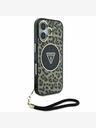 Guess Guess IML Leopard Triangle Logo Strap MagSafe zadný kryt pre iPhone 16 Brown