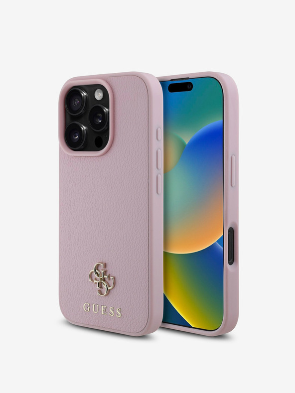 Guess Guess PU Grained 4G Small Metal Logo MagSafe zadný kryt pre iPhone 16 Pro ružový