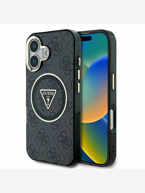 Guess Guess IML 4G Glitter and Triangle Logo MagSafe zadný kryt pre iPhone 16 Black