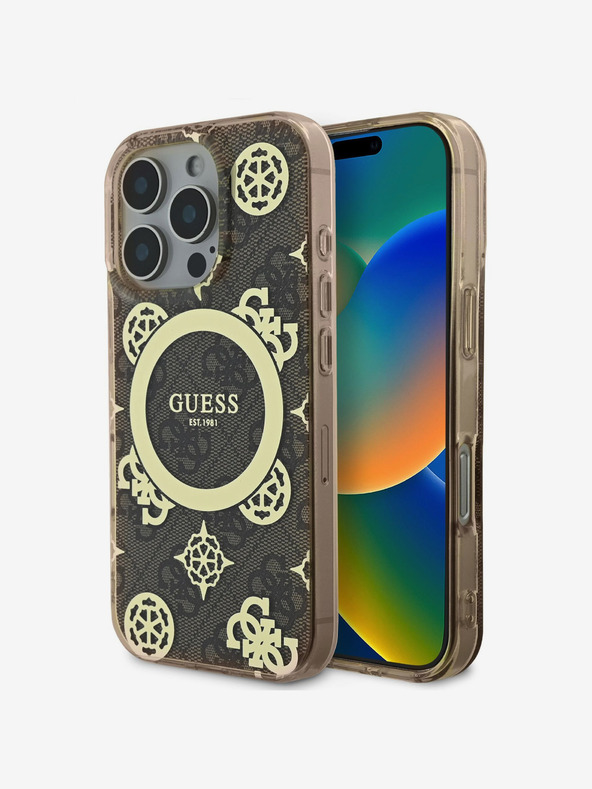 Guess Guess IML 4G Peony MagSafe zadný kryt pre iPhone 16 Pro hnedý