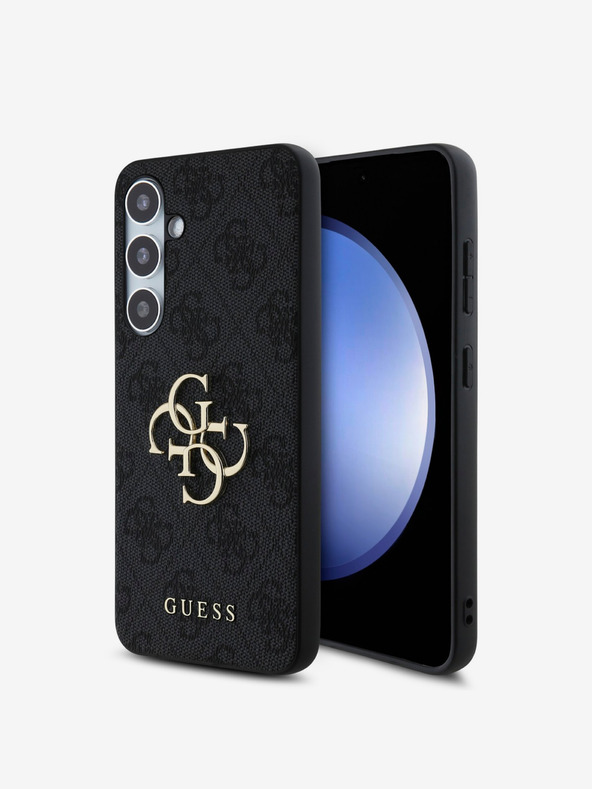 Guess Guess PU 4G kovový zadný kryt s logom pre Samsung Galaxy S24 FE sivý