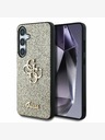 Guess Guess PU pevný zadný kryt s kovovým logom 4G s trblietkami pre Samsung Galaxy S25+ zlatý