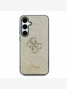 Guess Guess PU pevný zadný kryt s kovovým logom 4G s trblietkami pre Samsung Galaxy S25+ zlatý
