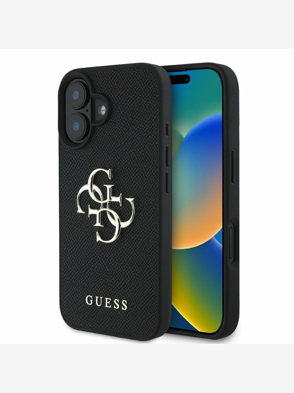 Guess Guess PU Grained 4G Metal Logo zadný kryt pre iPhone 16 čierny