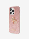 Guess Guess PU pevný zadný kryt 4G s kovovým logom a trblietkami pre iPhone 15 Pro ružový