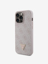 Guess PU 4G Strass Triangle Metal Logo Zadní Kryt pro iPhone 15 Pro Max Pink Obal na telefón