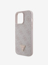 Guess PU 4G Strass Triangle Metal Logo Zadní Kryt pro iPhone 15 Pro Max Pink Obal na telefón