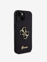 Guess PU Fixed Glitter 4G Metal Logo Zadní Kryt pro iPhone 15 Black Obal na telefón