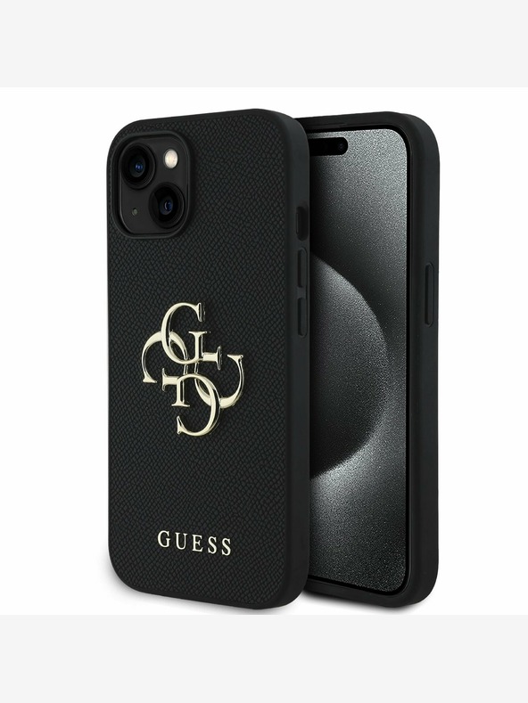 Guess Guess PU Grained 4G Metal Logo zadný kryt pre iPhone 14 čierny