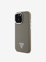 Guess Guess PU zrnité trojuholníkové logo zadný kryt pre iPhone 16 Pro Max hnedý
