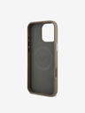 Guess Guess PU zrnité trojuholníkové logo zadný kryt pre iPhone 16 Pro Max hnedý