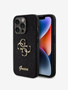 Guess Guess PU Pevný zadný kryt 4G s kovovým logom Glitter pre iPhone 15 Pro čierny