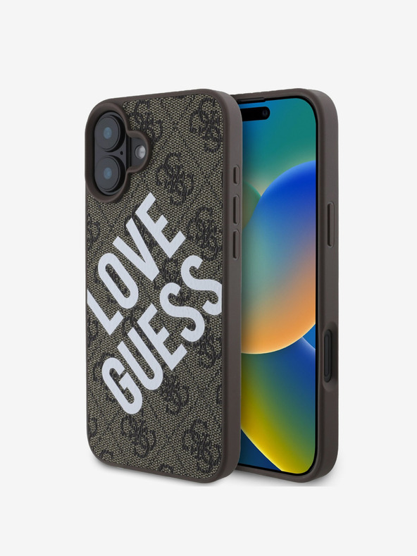Guess Guess PU kožený zadný kryt 4G Big Love Logo MagSafe pre iPhone 16 Brown