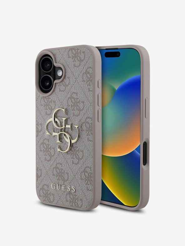 Guess Guess PU 4G kovový zadný kryt s logom pre iPhone 16 Plus ružový