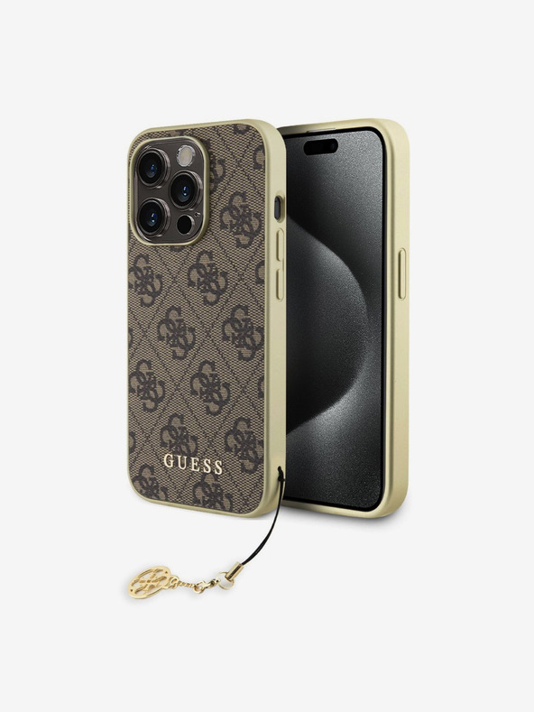 Guess Guess 4G Charm zadný kryt pre iPhone 15 Pro hnedý