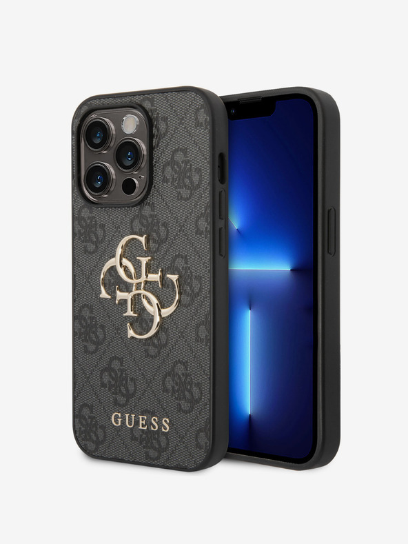 Guess Guess PU 4G Kovové logo zadného krytu pre iPhone 15 Pro Max Grey