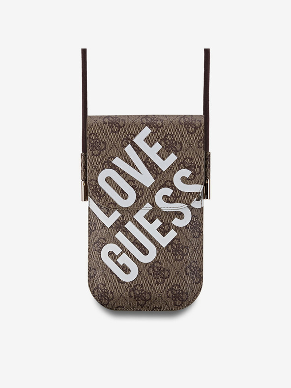 Guess Guess PU 4G taška na telefón s logom Big Love hnedá