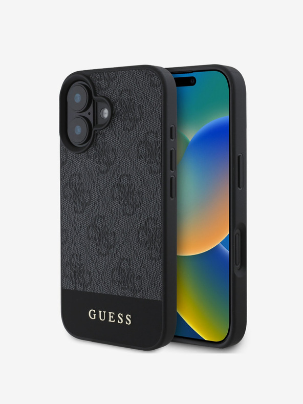 Guess Guess PU 4G zadný kryt Stripe pre iPhone 16 sivý