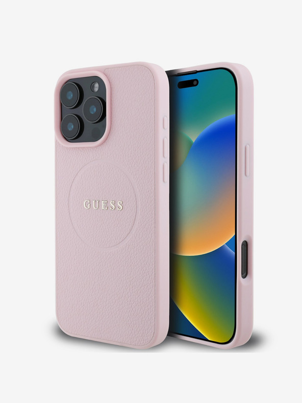 Guess Guess PU Grained Classic Logo MagSafe zadný kryt pre iPhone 16 Pro Max ružový