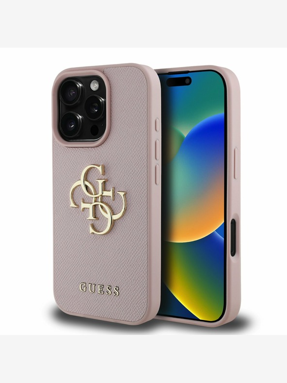 Guess Guess PU Grained 4G Metal Logo zadný kryt pre iPhone 16 Pro ružový