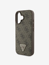 Guess Guess PU 4G štrasový zadný kryt s kovovým logom v tvare trojuholníka + crossbody popruh pre iPhone 16 hnedý